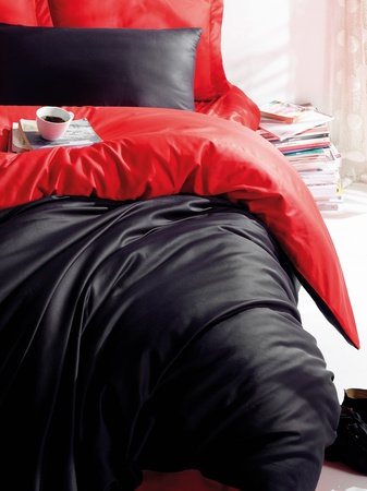 Maxhomen Saturday Night  Duvet Cover Set 100%  Cotton  Anthracite Red Satin Bedding Set, Bedclothes, Wholesale