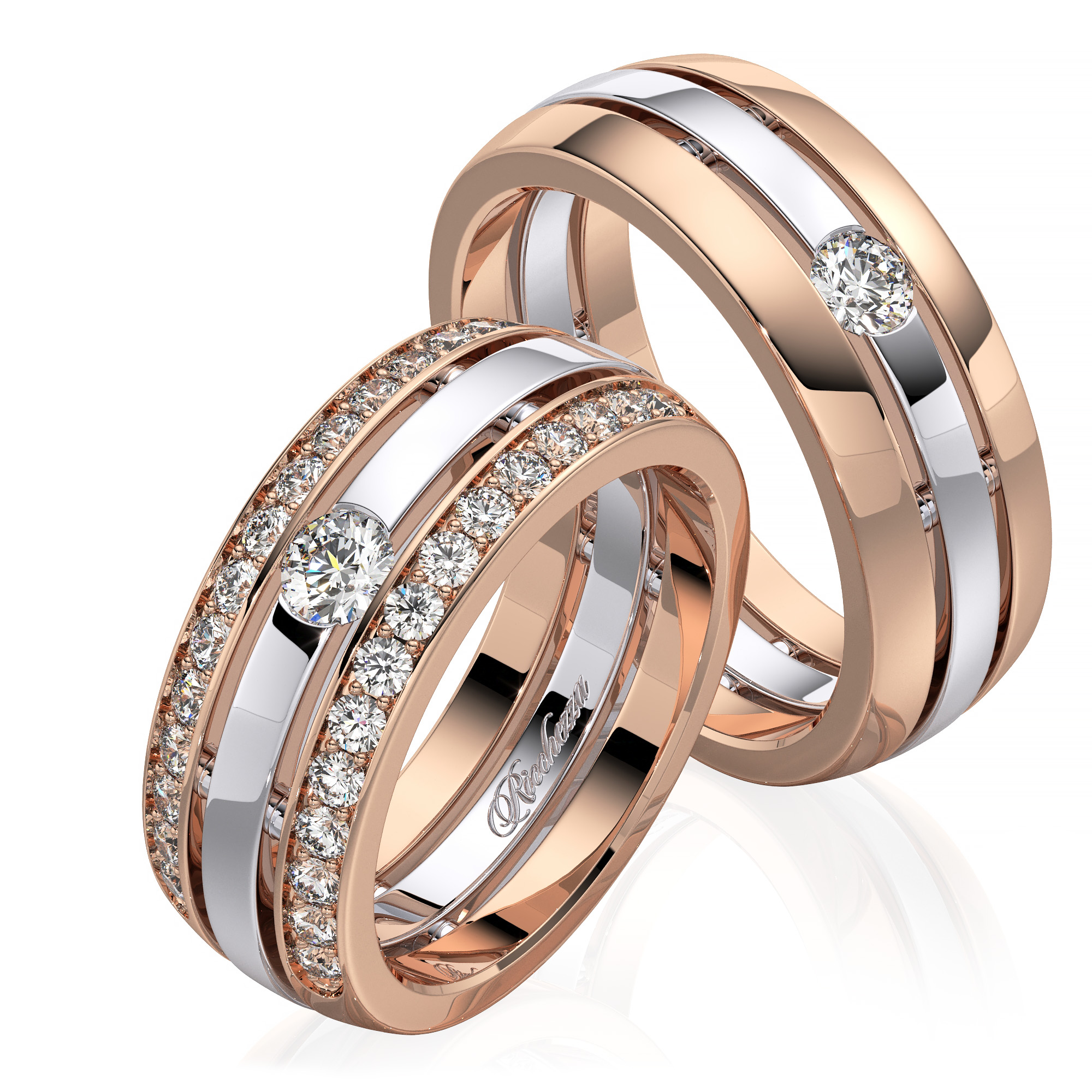 Обручальные кольца с белым золотом и бриллиантами